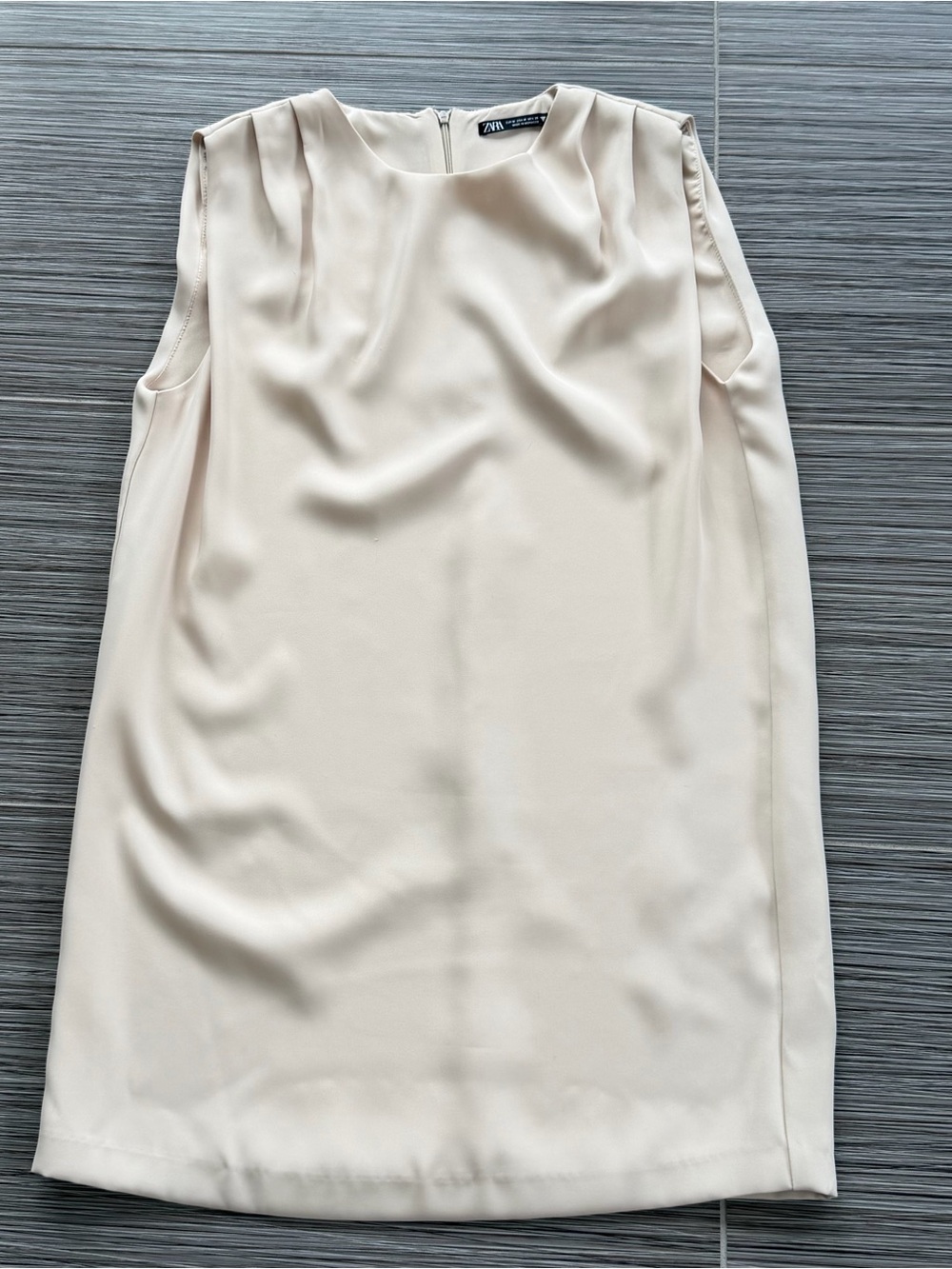 Zara Sleeveless Shift Dress in Soft Beige - Picture 2 of 4